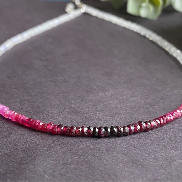 Genuine Ruby & Moonstone Beaded Choker Necklace in sterling silver - Picture 14 of 14